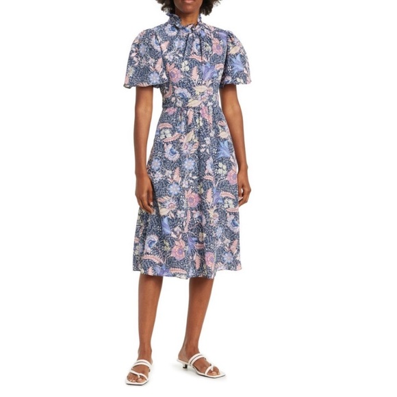 Julia Jordan || Mock Neck Floral + Paisley Dress Blue Pink 12 NWT - Picture 2 of 10